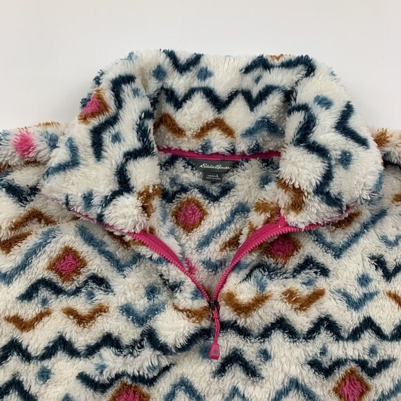 Eddie Bauer Aztec Printed Quest Plush Teddy Fleece Pullover Jacket L - Picture 2 of 5